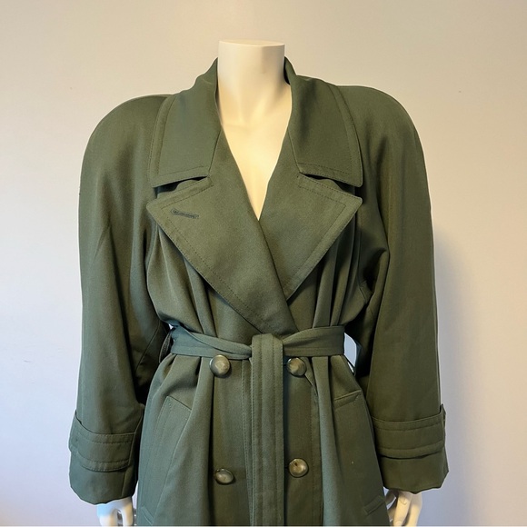 Vintage Persian preppy forest green trench coat 100% virgin wool size large - Picture 9 of 9